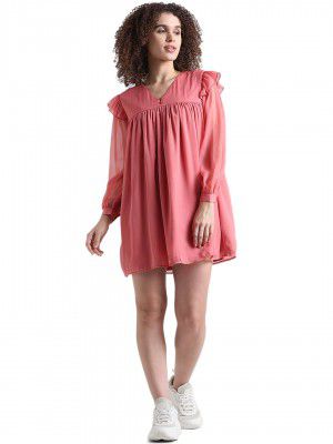 ONLY Ruffled Gathered Chiffon A-Line Mini Dress