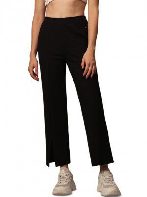 ONLY Women's High Rise Straight Fit Jersey Trousers with Bottom Slit