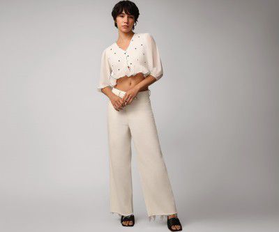 ONLY Women's Polyester Solid Regular Fit T-Shirt