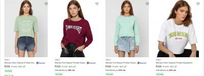 Only Women's Sweatshirts Start's At ₹299