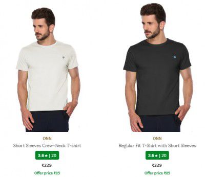 Ajio Clothing : ONN Men's T-shirts Starting @ ₹85