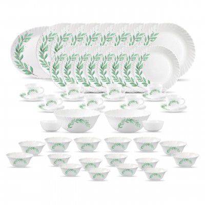 La Opala Diva Classique Collection Opal Glass Crockery | for Family of 8 | Dinner Set 53 pcs