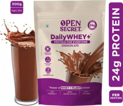 OPEN SECRET 0.5 kg Indias 1st Whey+ Protein Powder - Complete Protein with Whey and Plant Protein Blends - 500 g, Chocolate