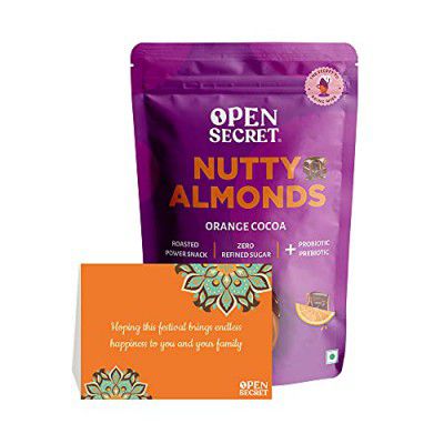 Open Secret Dry fruits and Nuts Hamper - 1 Orange Cocoa Nutty Almonds + Festive Card |Premium Gift with No Refined Sugar & Immunity Boost | Festive Special | 135 gm