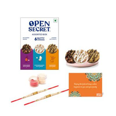 Open Secret Holi Gift Box | Combo of 4 | Dry Fruits Gift Box, Cookies, Gift Hamper, Holi Gift Hampers, Gift Set, Corporate Gifts for Employees with Festive Card