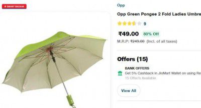 Jiomart Loot : Opp Green Pongee 2 Fold Ladies Umbrella