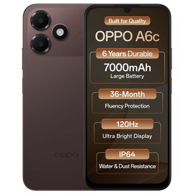 Oppo A6c 4G (Stone Brown, 4GB RAM, 128GB Storage) | 7000mAh Long-Lasting Battery 