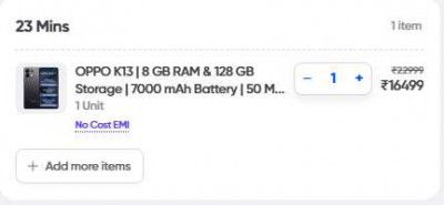 Swiggy Instamart Loot : OPPO K13 | 8 GB RAM & 128 GB Storage | 7000 mAh Battery | 50 MP + 2 MP Rear Camera | 6.67" Display | Prism Black
