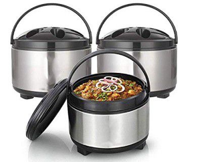 OPR Stainless Steel Thermosteel Casserole Set of 3 for Kitchen| Hot Case Combo for Kitchen, Up to 2 Hour| Hot Box Pack of 3 (1500 ml, 2000 ml, 2500 ml)