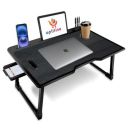 OPTIFINE Study Table/Bed Table/Foldable and Portable Wooden/Writing Desk for Office/Home/School (Black-COTTED-Black)...