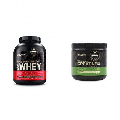 Optimum Nutrition (ON) Gold Standard 100% Whey Protein Powder - 5 lbs, 2.27 kg (Double Rich Chocolate) + Micronized Creatine Monohydrate Powder - 300