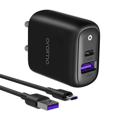 Oraimo 22.5W USB C 2 Port Fast Charger with 18W USB-C Power Adapter Foldable Plug Compatible for Pixel, Galaxy, Airpods Pro and Tablets (Black)