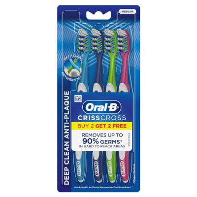 Oral B Criss Cross Manual Toothbrush for Adults (Medium, Multicolor) (BUY 2 GET 2 Free)