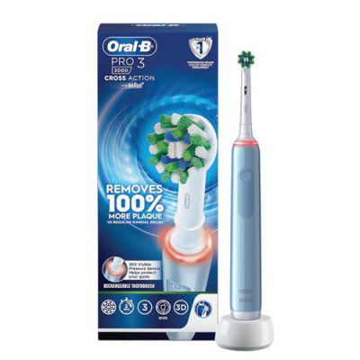 Oral-B Pro 3 Rechargeable Rotating Electric Toothbrush for Adults, 3 Cleaning Modes with Pressure Sensor, 2 Min Timer with Quadpacer