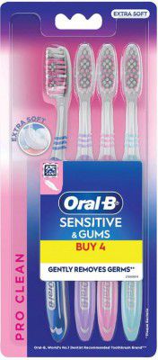 Oral-B Pro Clean Sensitive, Gentle on Gums Extra Soft Toothbrush (Pack of 4)