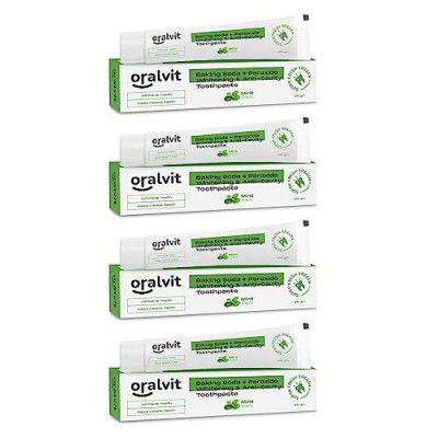 Oralvit Baking Soda and Peroxide Toothpaste for Whitening & Anti-Cavity | Toothpaste with Fresh Mint | Deep Cleanse |Super Fresh Breath | Extreme Whitening– 100gm Mint Flavour (Pack of 4)