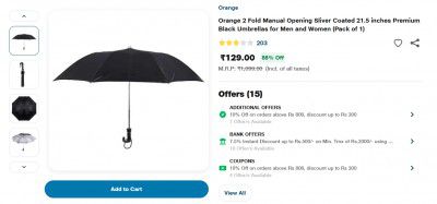 Orange 2 Fold  21.5" Premium Black Umbrellas (Pack of 1)