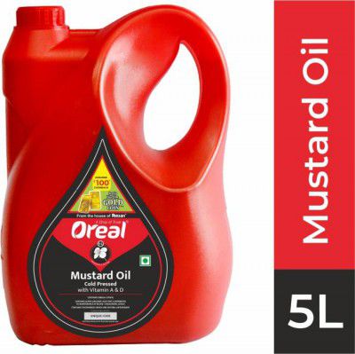 Oreal 100% Pure Cold Press with Goodness of Vitamin A & D, Preservative Free Mustard Oil Can (5 L)
