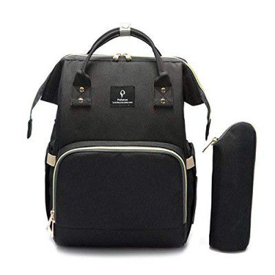 Oren Empower Pofunuo Stylish Baby Diaper Backpack for Babies with Large Capacity Including 1 Extra Bottle Cover (LxBxH- 25 cm x 17 cm x 37 cm, Black)