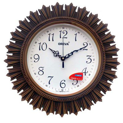 Oreva AQ 6197 Plastic Wooden Look Designer Wall Clock (32.5 x 32.5 x 4.8 cm)