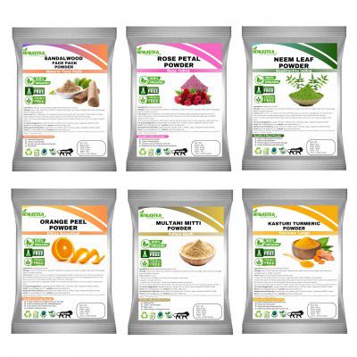 Organic Face Pack Powder Combo Of Sandalwood (chandan), Rose Petal,Multani Mitti, Orange Peel, Neem Leaf And Kasturi Turmeric Powder for Face and Skin Care (50gm Each Packet)300gm