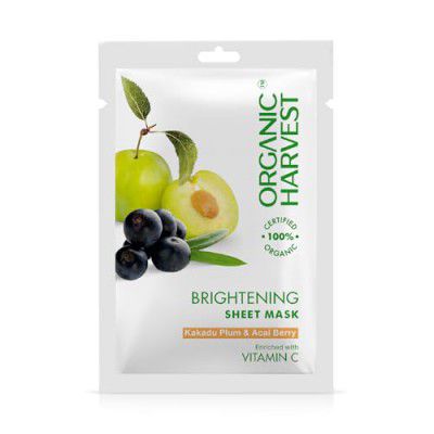Organic Harvest Brightening Sheet Mask: Kakadu Plum & Acai Berry | Sheet Mask for Glowing Skin | Skin Care for Women & Men| 100% American Certified Organic | 30ml