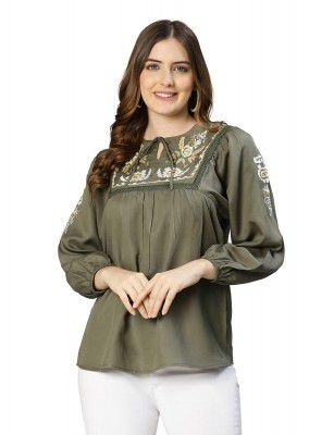 Organic Mustard Color Floral Embroidered Women Cotton top