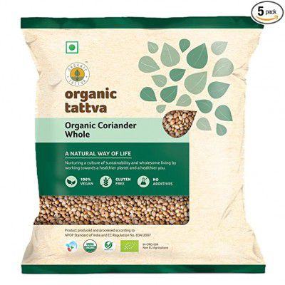 Organic Tattva Coriander Whole, Organic Dhania, Naturally Processed, from Farm Picked Fresh Seeds (500 g, Pouch)