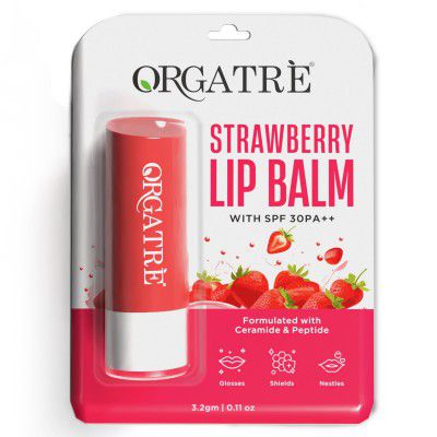 ORGATRE Strawberry Lip Balm for women 3.2gm | SPF 30 PA++ | Lip Balm