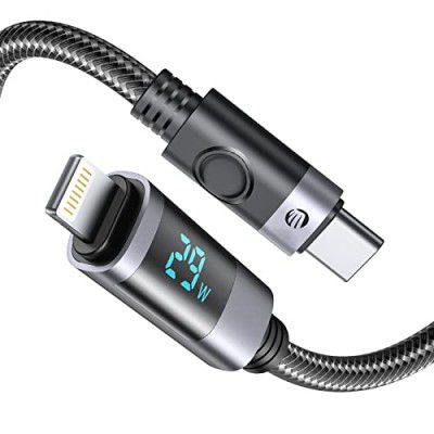 ORICO USB-C to Lightning Cable, 29W PD Syncing Cord LED Display Fast Charging, High Speed Data Transfer Cord Compatible with iPhone 13 12 11 Pro Max XS XR X 8 7 Plus AirPods Pro and More-Black