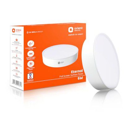 Orient Electric 6W Rimless Round LED Full Screen Surface Panel Light |3000K, Warm White