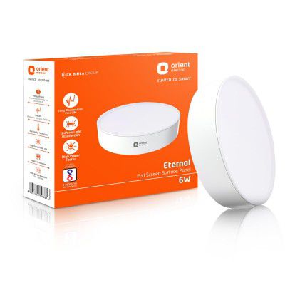 Orient Electric 6W Rimless Round LED Full Screen Surface Panel Light |3000K, Warm White Pack of 3