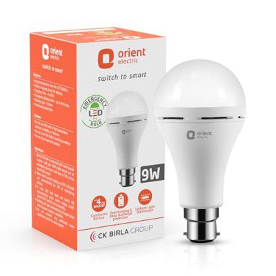 Orient Electric 9Watts Inverter Emergency LED Light Bulb - 6500K, Base B22D (Cool Day White)