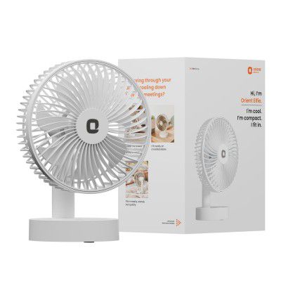 Orient Electric Elfie Rechargeable Personal Fan | 90° Adjustable Airflow | 1800 mAh Battery | 4 Speed Modes (White)