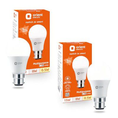 Orient Electric Multipurpose LED Bulb 15W-8W-0.5W with dimming feature, Cool White, Pack of 2
