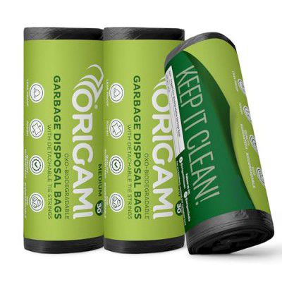 Origami Biodegradable Garbage Bags for Dustbin - Medium 19 x 21 Inches | 30 bags per Roll (Pack of 3, Black)