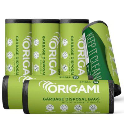 Origami Garbage Bags For Dustbin-Small 17 X 19 Inches|30 Bags Per Roll (Pack Of 6, Black), 6 Count