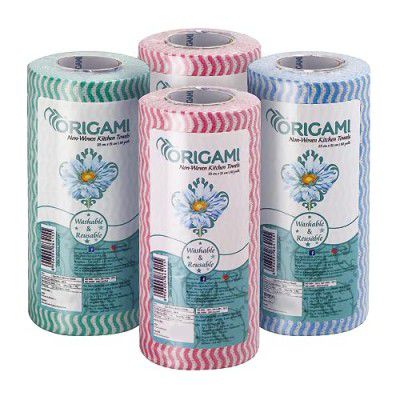 Origami Non Woven Reusable Kitchen Towel Roll - Pack of 4 (80 Pulls Per Roll, 320 Sheets)