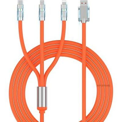 Original Unbreakable 1.2 Mtr 3 in 1 Charging Cable Long Life Multi Charger Cable Fast Charging (NP188)