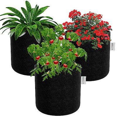 ORILEY Grow Bag Heavy Duty Geo Fabric Plant Pot Lightweight Bags Ideal for Gardening Balcony Terrace (Black, Round, 400 GSM 4 x 4 inch Pack of 3)