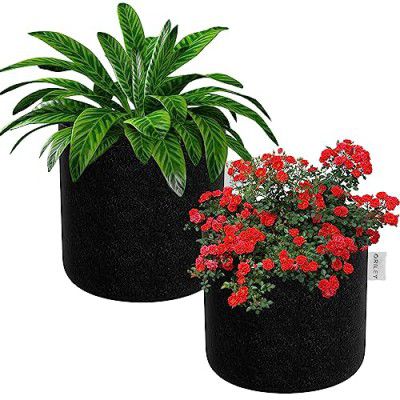 ORILEY Grow Bag Heavy Duty Geo Fabric Plant Pot Lightweight Bags Ideal for Gardening Balcony Terrace (Black, Round, 300 GSM 4 x 4 inch Pack of 2)
