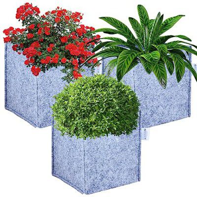 ORILEY Grow Bag Heavy Duty Geo Fabric Plants Flower Growing Bags Floor Standing Mount Type for Home Garden Balcony Nursery (Grey, Square, 500 GSM 4x4x4 inch Pack of 3)