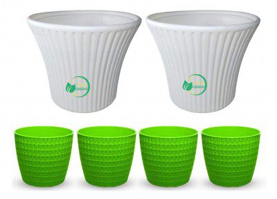 OSHIGREENS Oshi Greens Flower Pots Combo of 2 pc 10" and 4 Pc Table Top Planters 5.5"