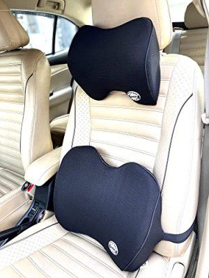 Oshotto Air Fabric Lumbar Support Memory Foam Orthopedic Cushion with Headrest (Combo Set of 2) 