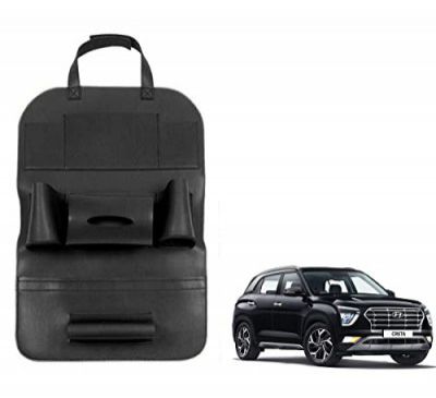 Oshotto Car Backseat Storage Organizer Phone Holder,Multi-Pocket for Bottles, Tissue Boxes,Kids Toy Storage and Great Travel Accessory Compatible with Hyundai Creta 2020-2023 (Black)