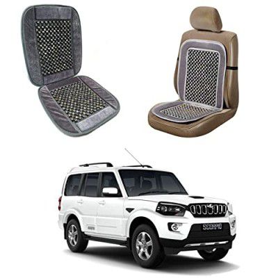 Oshotto Car Wooden Bead Seat Cushion with Velvet Border Compatible with Mahindra Scorpio - (Red) - 1 Piece