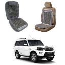 Oshotto Car Wooden Bead Seat Cushion with Velvet Border Compatible with Mahindra Scorpio - (Red) - 1 Piece...