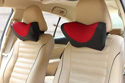 Oshotto Memory Foam (NR-05) Car Neck Rest, Neck Support Compatible with Tata Tigor (Black, Red, Set of 2)