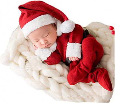 OSMOSIS Velvet Fabric made Santa Claus Dress Costume for Baby Boys Girls Kids (3-5 Years) 