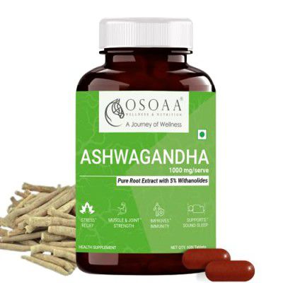 OSOAA Ayurvedic Ashwagandha with 5% Withanolides (like KSM 66) 1000mg (60 Tablet)| AYUSH Approved|100% Pure Herbal Root Extract | Boosts Energy, Stamina, Sleep with Stress Relief
